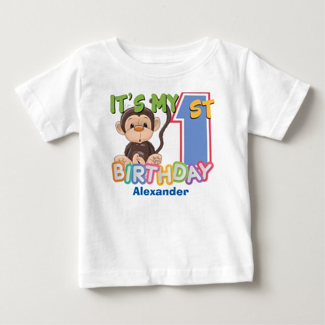 1st födelsedag för gullig apa t shirt (Framsida)