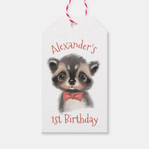 1st födelsedag för gullig skogsmarkRaccoon Presentetikett