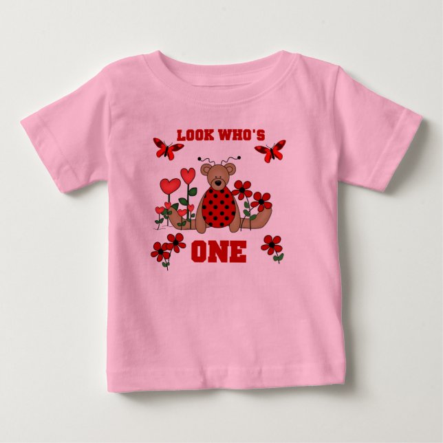 1st födelsedag för nyckelpigabjörn tee shirt (Framsida)