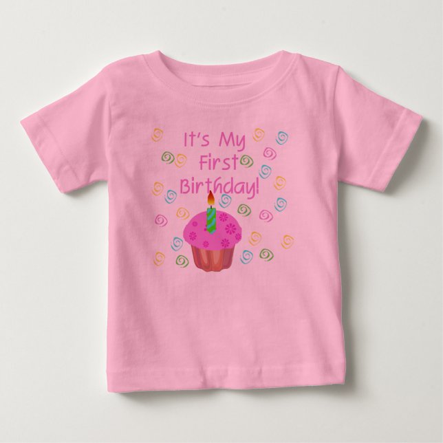1st födelsedag för rosa muffin tee shirt (Framsida)