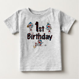 1st födelsedag för sock monkeybaseball t shirt