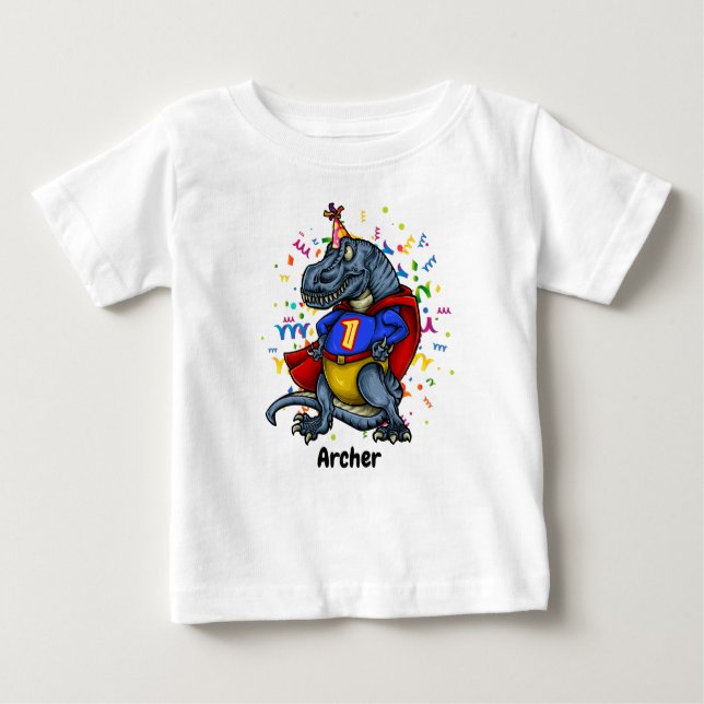 1st födelsedag för T-Rex Superhero T Shirt (Framsida)