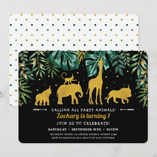 1st födelsedag för tropiska djungelSafaridjur Inbjudningar
