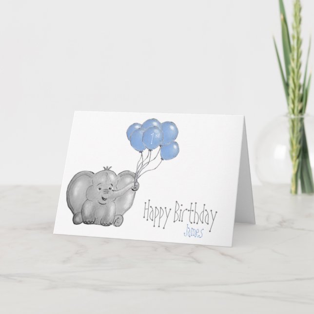 1st födelsedagelefant med ballongen kort (Framsida)