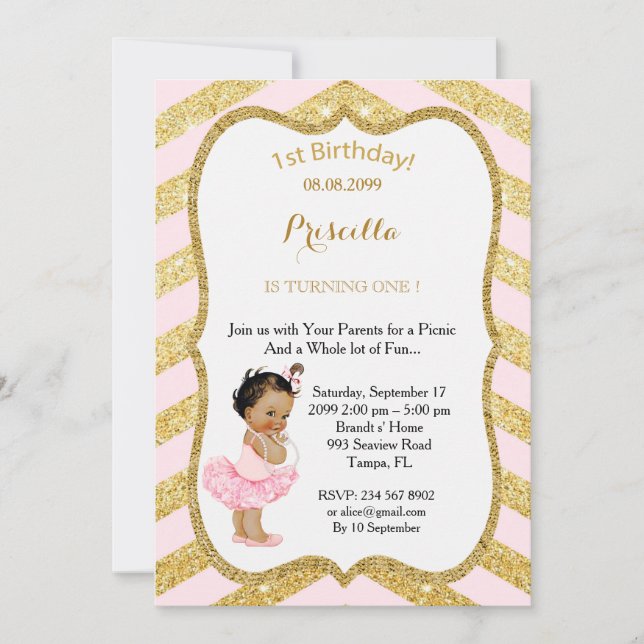1st FödelsedagFLICKA, 1st födelsedag för picknick, Inbjudningar (Framsida)