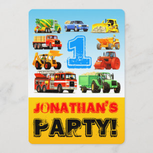 1st Födelsedaglastbilparty Inbjudningar