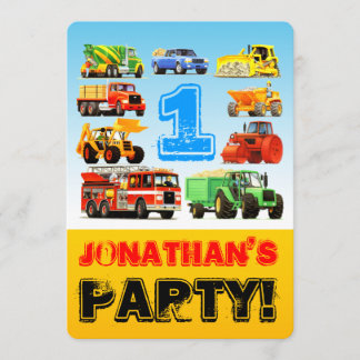 1st Födelsedaglastbilparty Inbjudningar