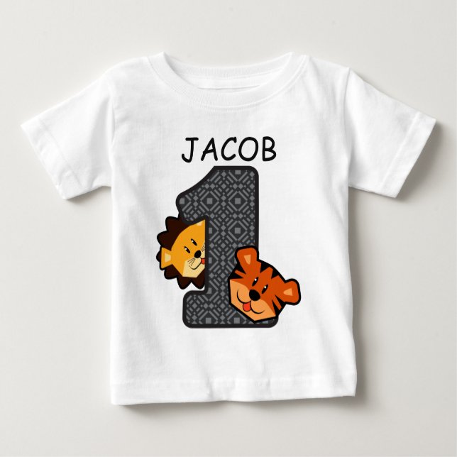 1st FödelsedagLeopardtiger och lejon 1 årig A1 T Shirt (Framsida)