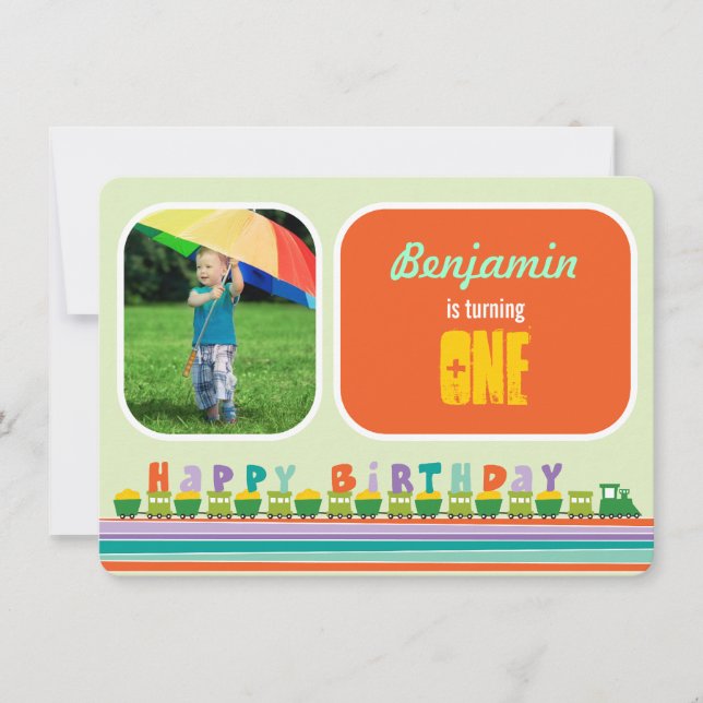 1st födelsedagsfest för Choo Choo grattis på Inbjudningar (Framsida)