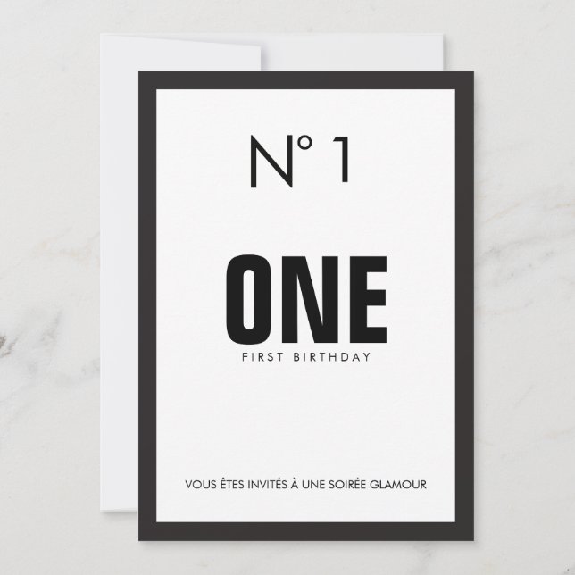 1ST födelsedagsfest för svart- & vitmodetema Inbjudningar (Baksida)