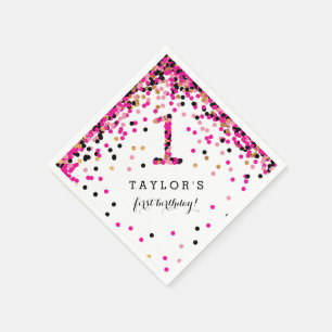1st födelsedagsfestservetter för rosa konfettiar pappersservett