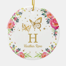 1st första julfoto för blom- fjäril julgransprydnad keramik