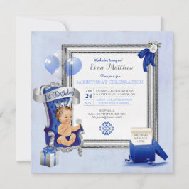 1st Foto för födelsedagPrince Pojke Royal Slösa Inbjudningar