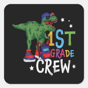 1st Grade Crew Dinosaur Tillbaka till skolan prese Fyrkantigt Klistermärke