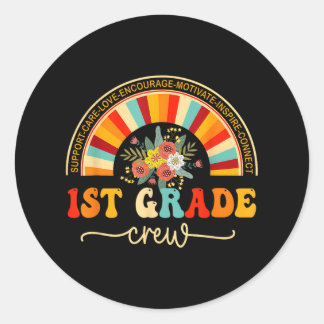 1st Grade Crew Tillbaka Till Skolan Lärare Elev Fö Runt Klistermärke
