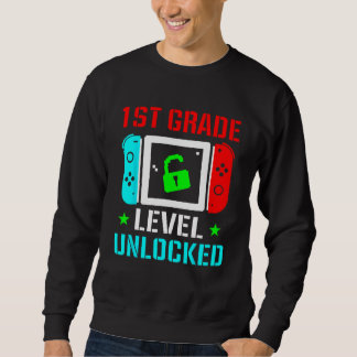 1st Grade Level Unlocked  Back To School Gamer Boy Lång Ärmad Tröja