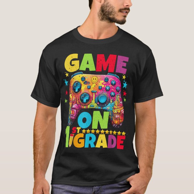 1St Grade Level Unlocked Video Gamer Pixel Back  T Shirt (Framsida)