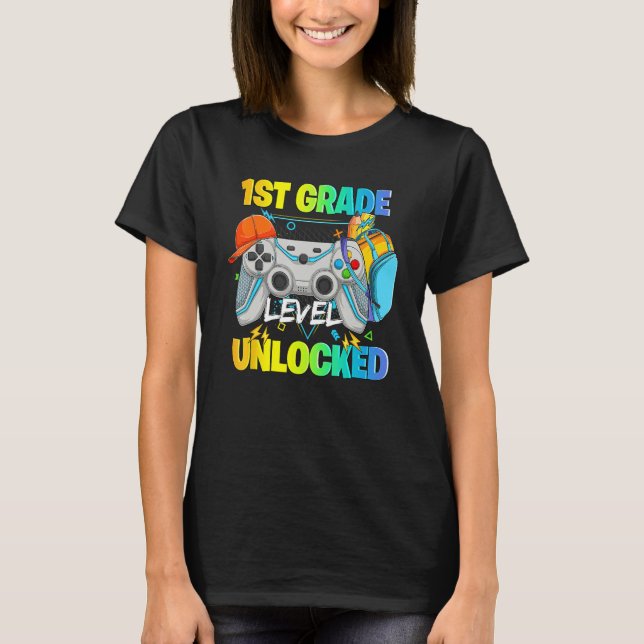 1st Grade Level Unlocked Video Gamers First Day Of T Shirt (Framsida)