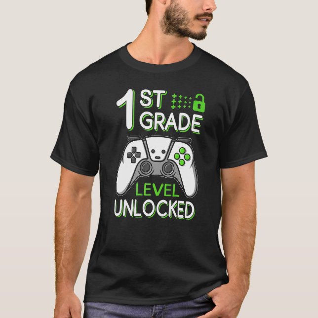 1st Grade Level Unlocked VideoGame Gamer Back to S T Shirt (Framsida)
