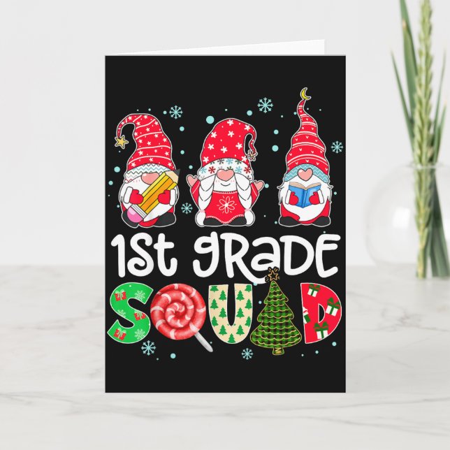 1st Grade Squad Gnome Teacher Christmas Ne Buffalo Kort (Framsida)