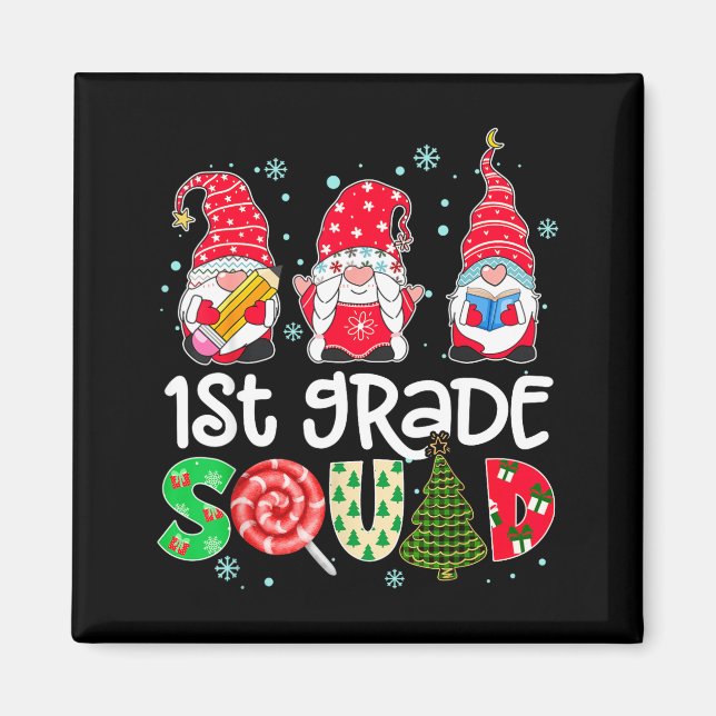1st Grade Squad Gnome Teacher Christmas Ne Buffalo Magnet (Framsidan)
