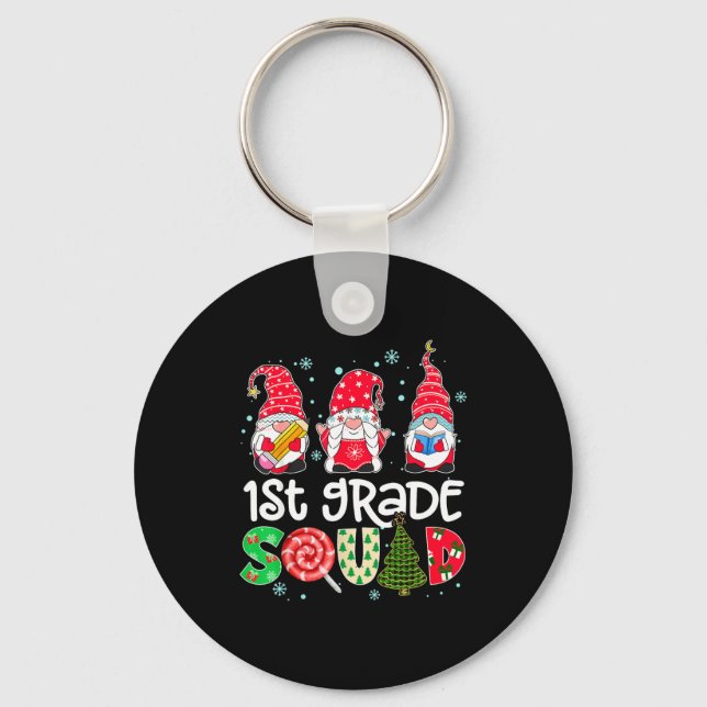 1st Grade Squad Gnome Teacher Christmas Ne Buffalo Nyckelring (Framsida)