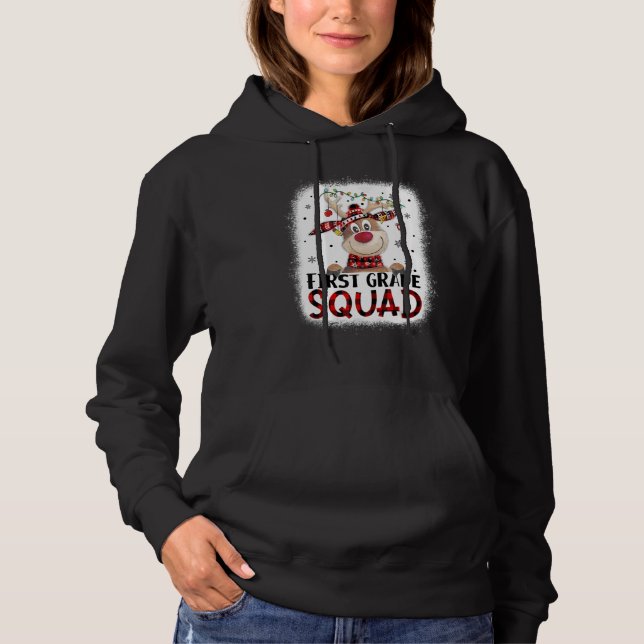 1st Grade Squad Plaid Reindeer Santa Hat Teacher C T Shirt (Framsida)