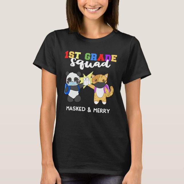1st Grade Squad Quarantine Panda Kitty  Mask Quote T Shirt (Framsida)