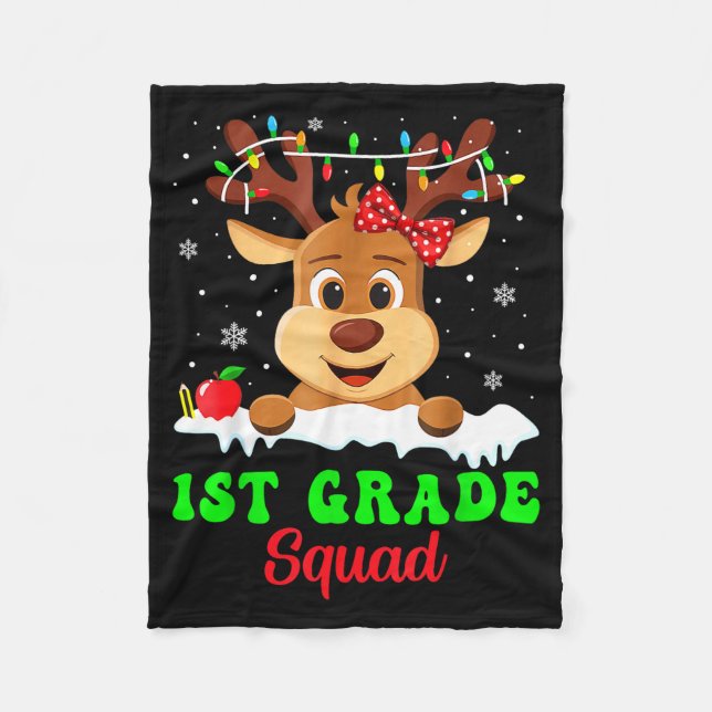 1st Grade Squad Xmas Reindeer Teacher Student Chri Fleecefilt (Framsidan)