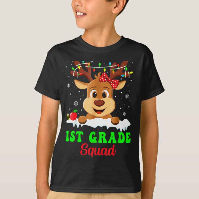 1st Grade Squad Xmas Reindeer Teacher Student Chri T Shirt (Framsida)