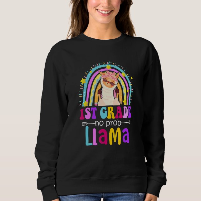 1st Grade Teacher Rainbow No Prob Llama 100 Days o T Shirt (Framsida)