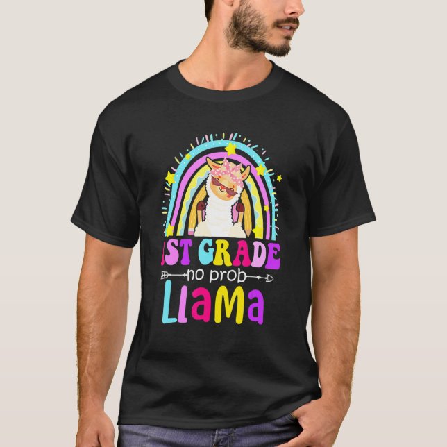 1st Grade Teacher Rainbow No Prob Llama 100 Days o T Shirt (Framsida)