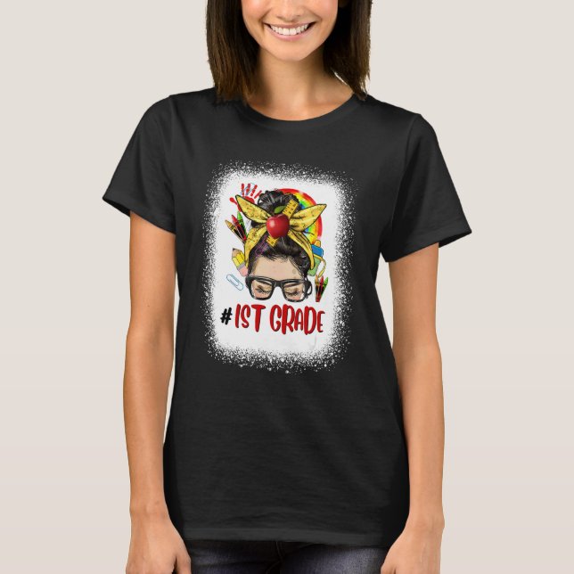 1ST Grade Womens Messy Bun Hair Back To School Cut T Shirt (Framsida)