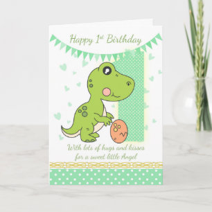 1st Grönt Dinosaurkort för födelsedag, Babys 1st Kort