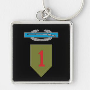 1st InfanteriuppdelningsCIB Keychain Fyrkantig Silverfärgad Nyckelring