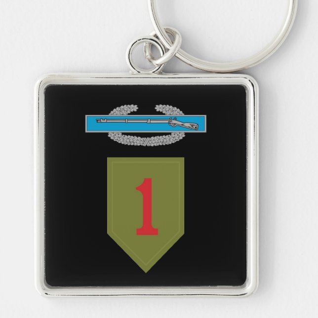 1st InfanteriuppdelningsCIB Keychain Fyrkantig Silverfärgad Nyckelring (Framsidan)