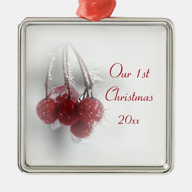 1st jul för röda frostiga bär tillsammans julgransprydnad metall (Framsidan)