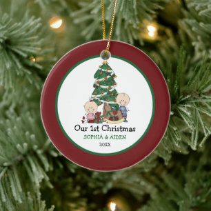 1st julpersonlig för gullig twillingar julgransprydnad keramik