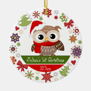 1st julprydnad för lycklig uggla julgransprydnad keramik
