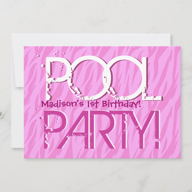 1st Mall för rosa sebra för födelsedagbassängparty (Framsida)