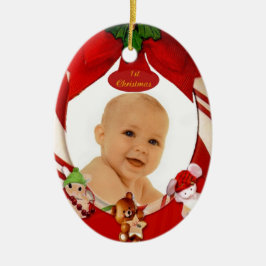 1st Oval prydnad för julfotoram Julgransprydnad Keramik