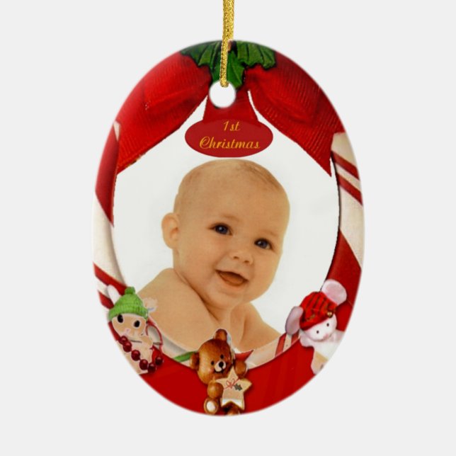 1st Oval prydnad för julfotoram Julgransprydnad Keramik (Framsidan)