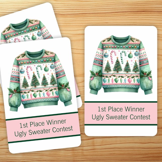 1st Place Winner Ugly Sweater Contest Green Pink Casinokort (Skapare uppladdad)