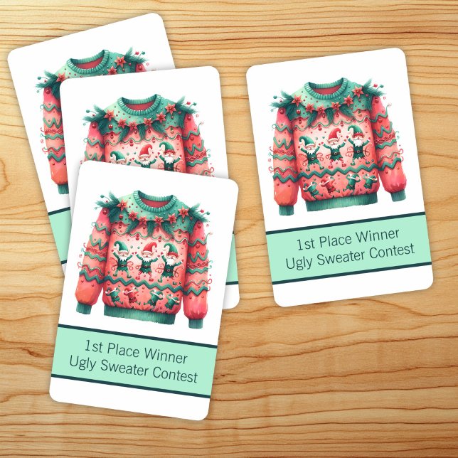 1st Place Winner Ugly Sweater Contest Pink Green Casinokort (Skapare uppladdad)