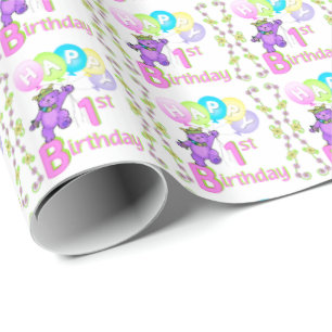 1st Purpurfärgad Princess nallar för födelsedag Presentpapper