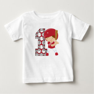 1st Röd födelsedagbaseballsmet och vit T Shirt
