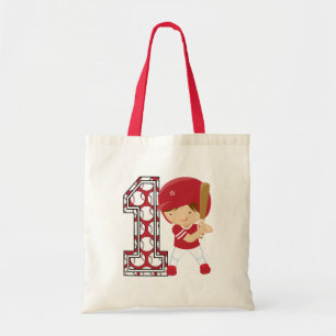1st Röd födelsedagbaseballsmet och vit Tygkasse