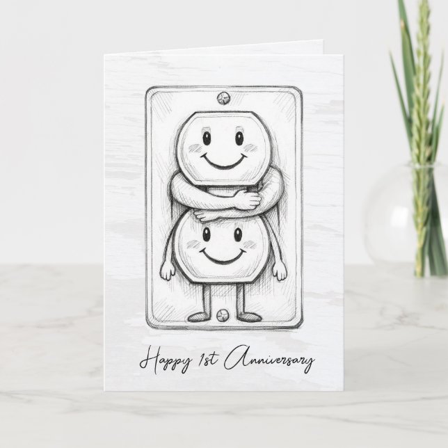 1st Wedding Anniversary Electrical Socket  Kort (Framsida)