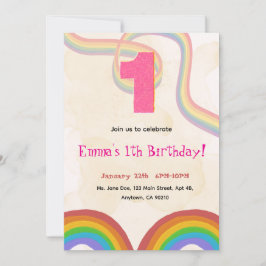 1th Birthday Invitation Girl Editable Rainbow Inbjudningar