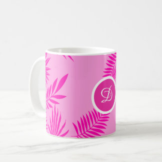 2000-talets moderna tropiska löv rosa handflatan kaffemugg
